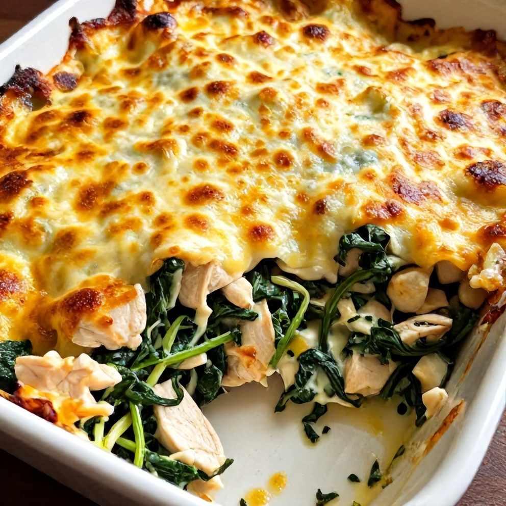 Easy High Protein Spinach and Artichoke Chicken Casserole