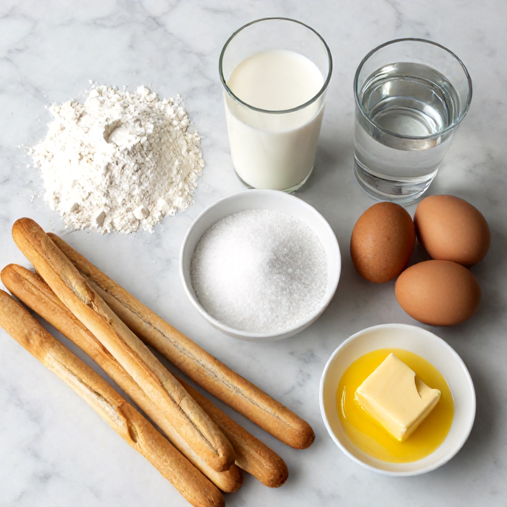 Breadstick ingredients on a marble counter