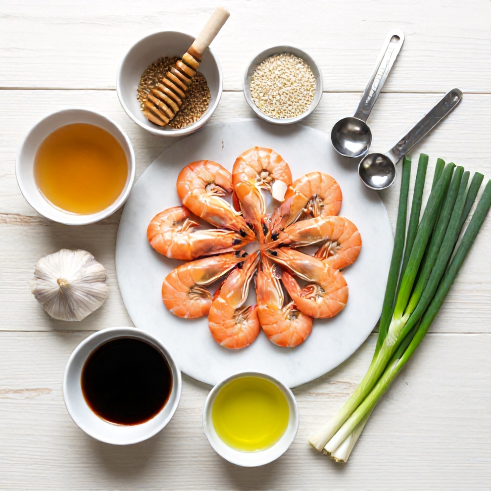 Raw ingredients for Honey Garlic Shrimp