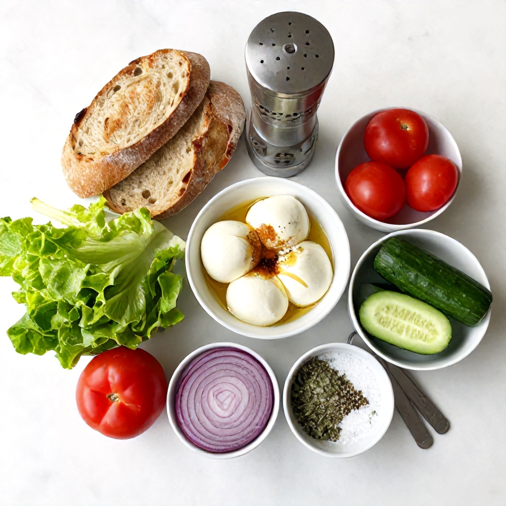 Italian grinder ingredients on marble surface