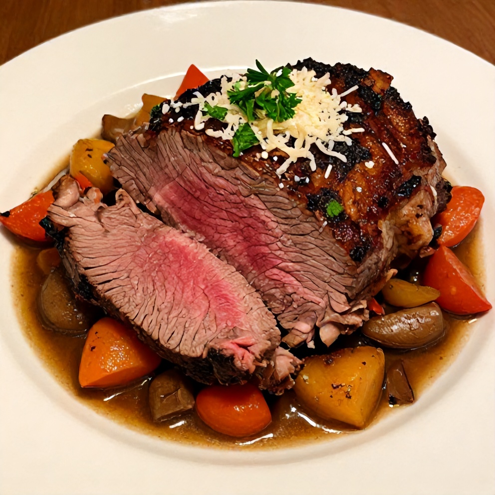 Sliced Italian Pot Roast with vegetables on a plate