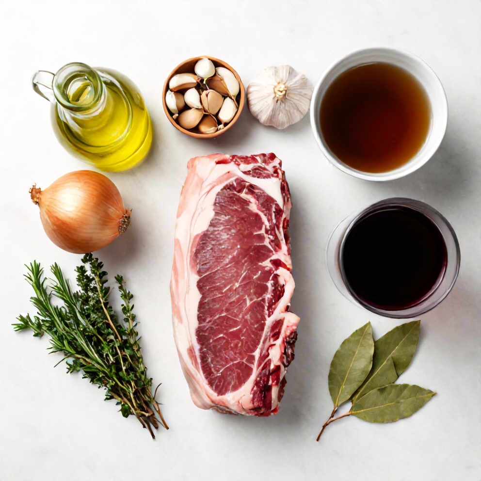 Italian Pot Roast ingredients on a wooden surface