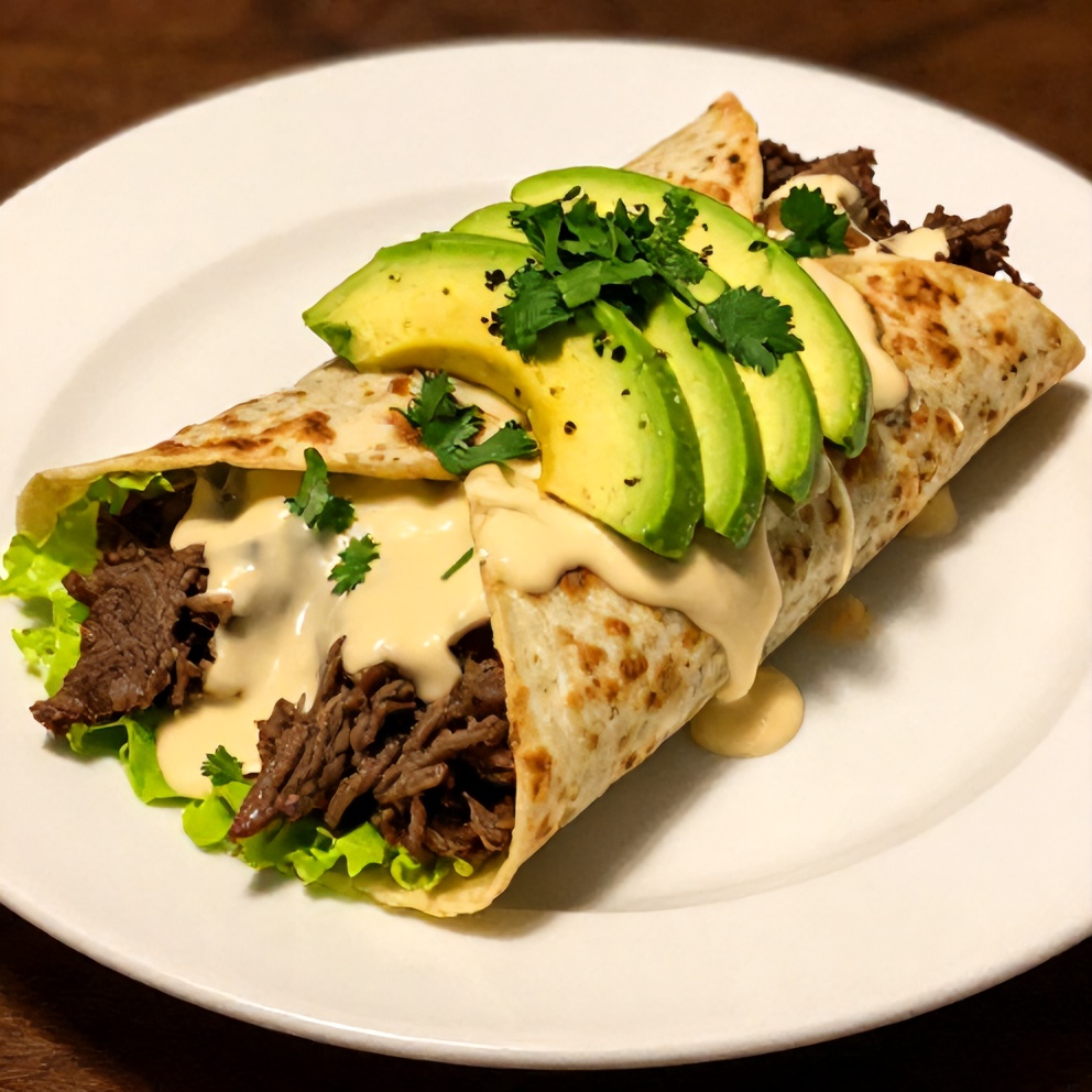 Plated Keto Beef Crunchwraps with Cheesy Sauce