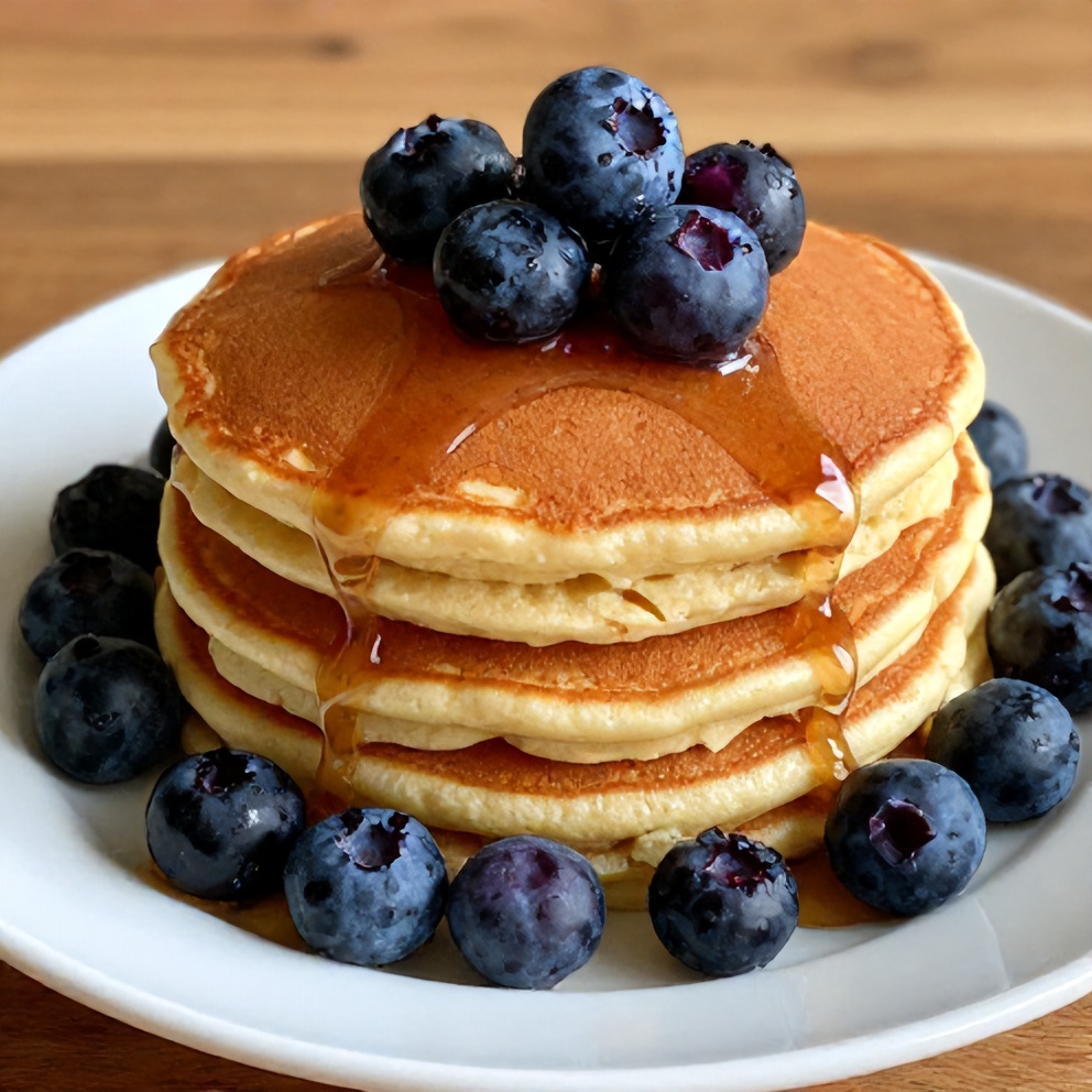 Stacked Keto Coconut Flour Pancakes with Fresh Berries