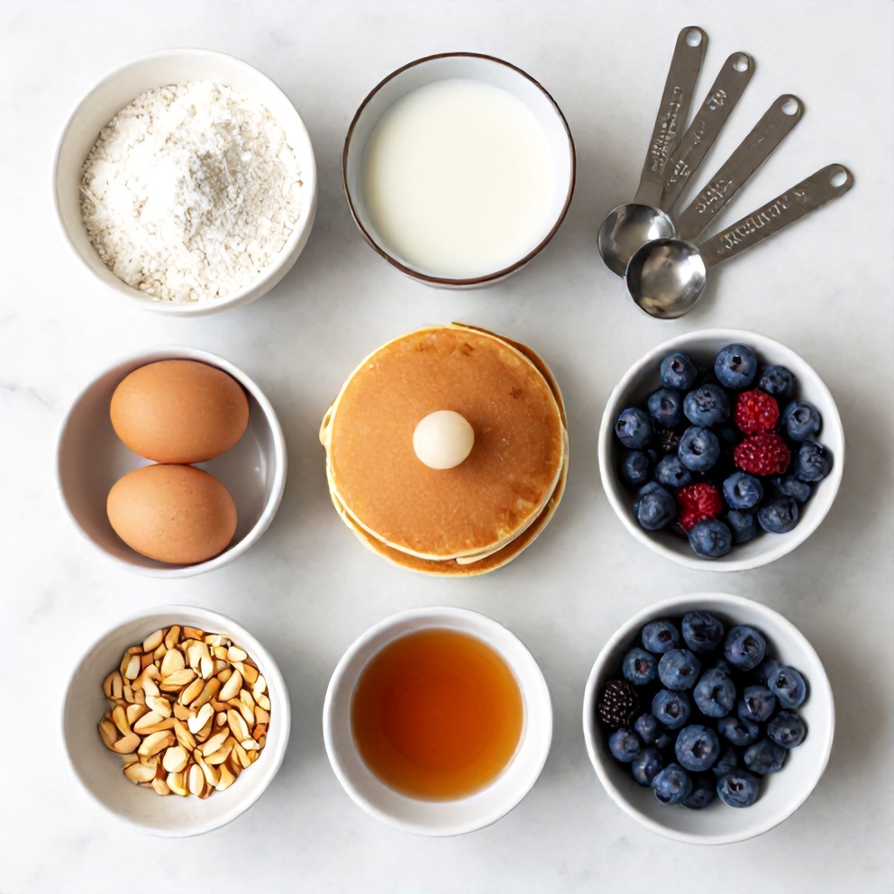 Keto Pancakes Ingredients with Coconut Flour and Fresh Berries