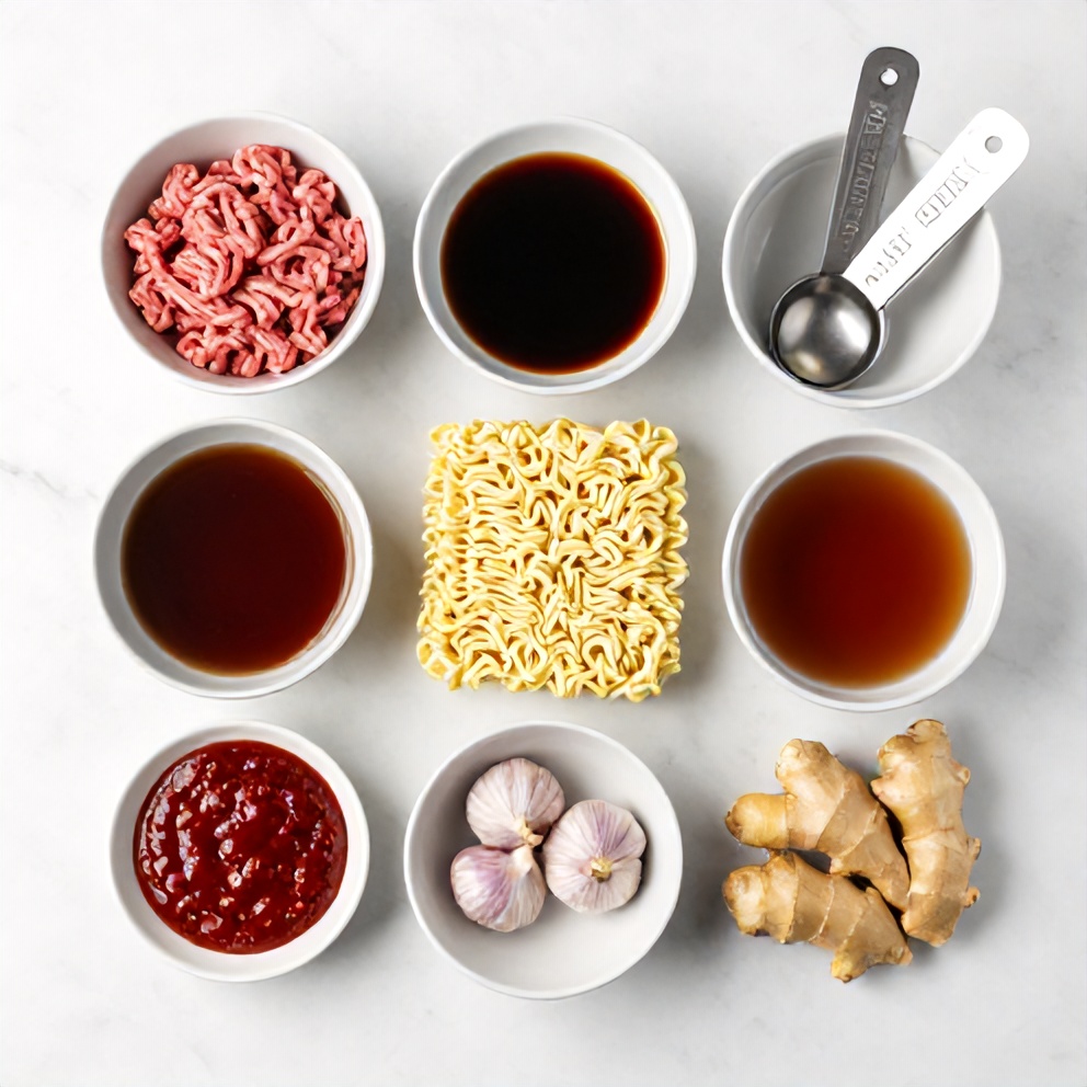 Raw ingredients for Easy Korean Beef Ramen