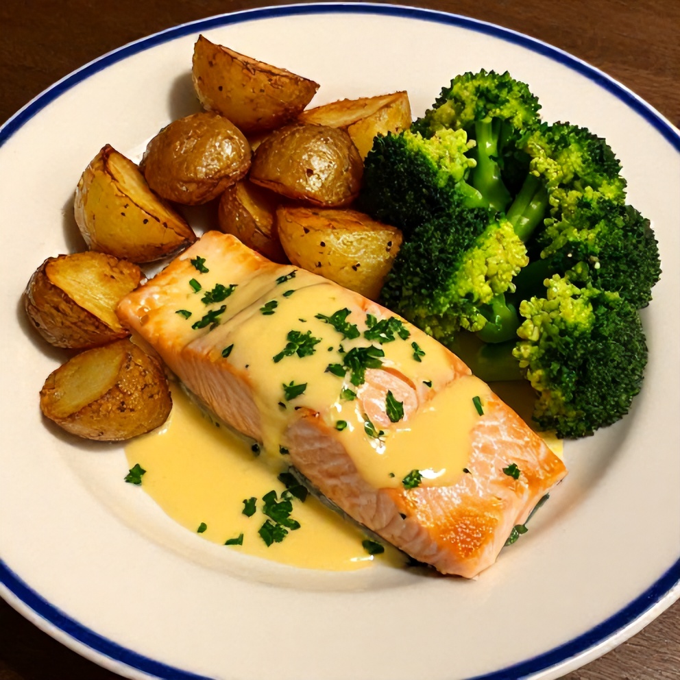 Plated Easy Lemon Butter Salmon with Crispy Potatoes
