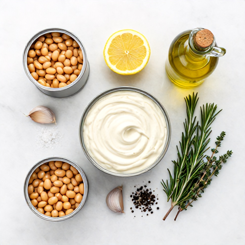 Raw ingredients for Lemon Herb White Bean Dip