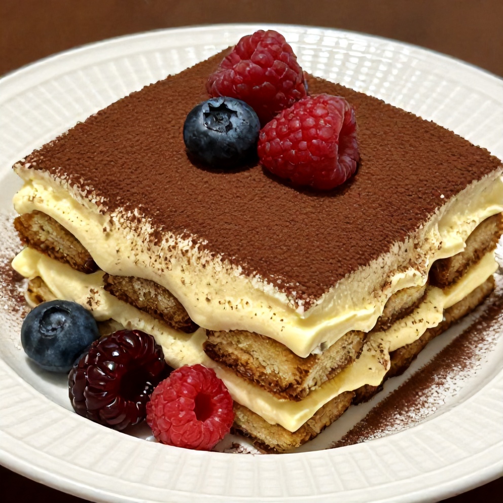 Lemon Tiramisu with mascarpone cream and fresh berries