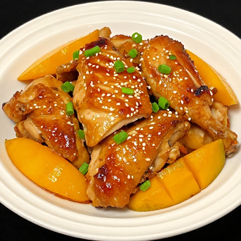 Plated Mango Glazed Chicken with garnish