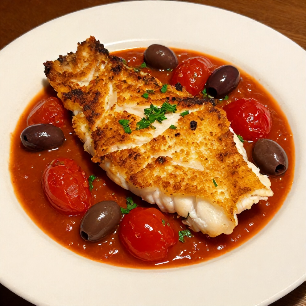 Plated Mediterranean Baked Cod