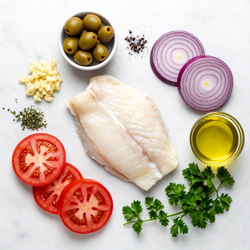 Raw Ingredients for Mediterranean Baked Cod