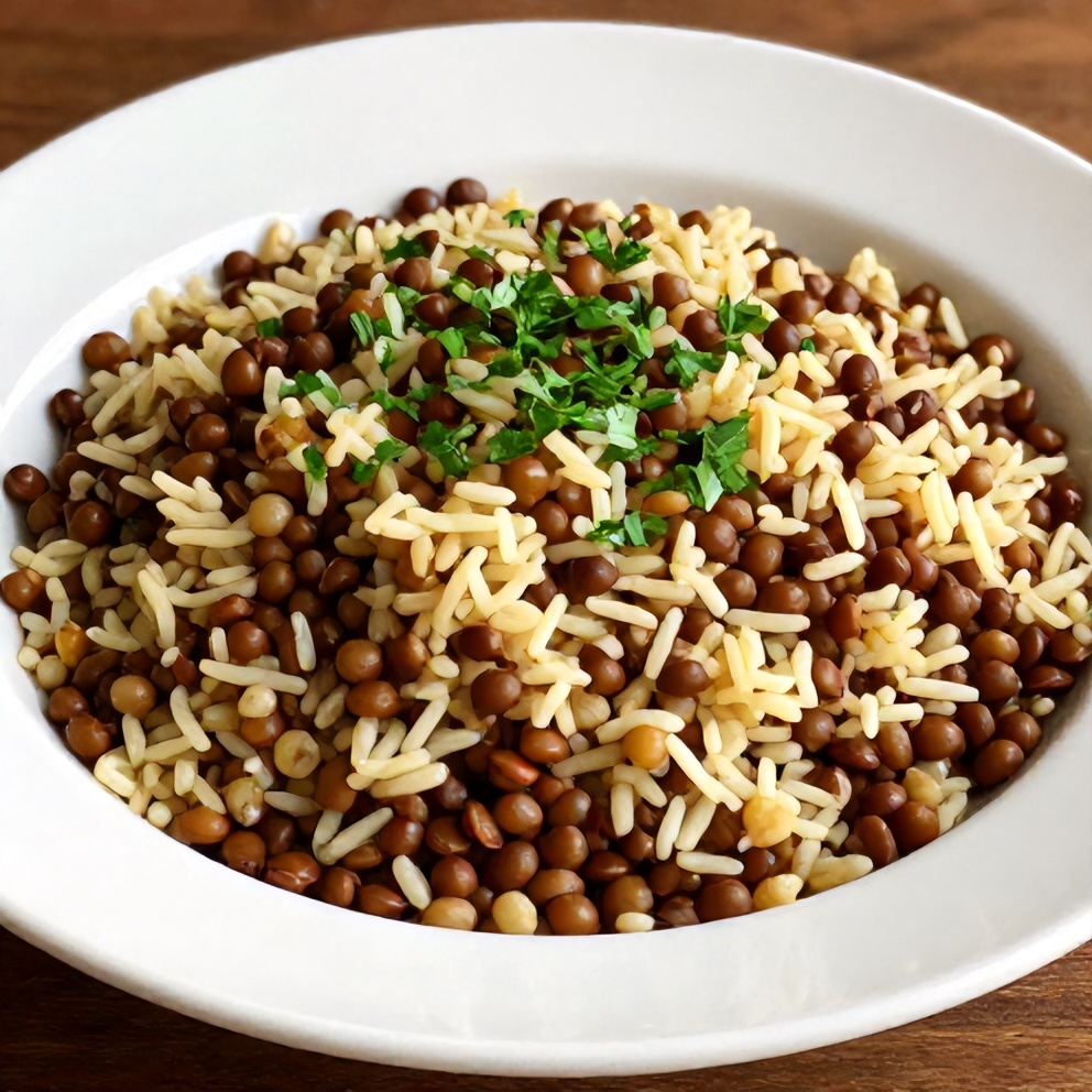 Mujadara lentils and rice plated