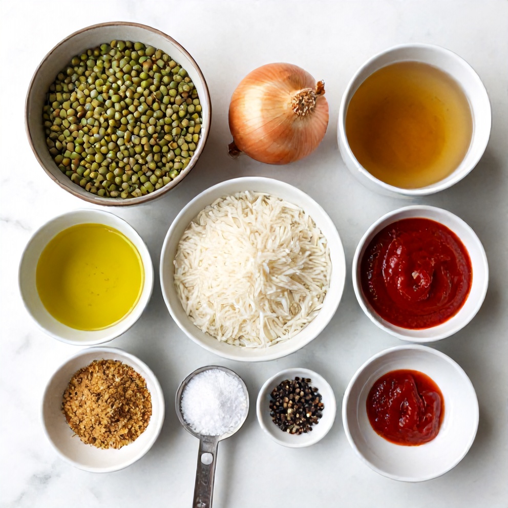 Mujadara ingredients flat lay
