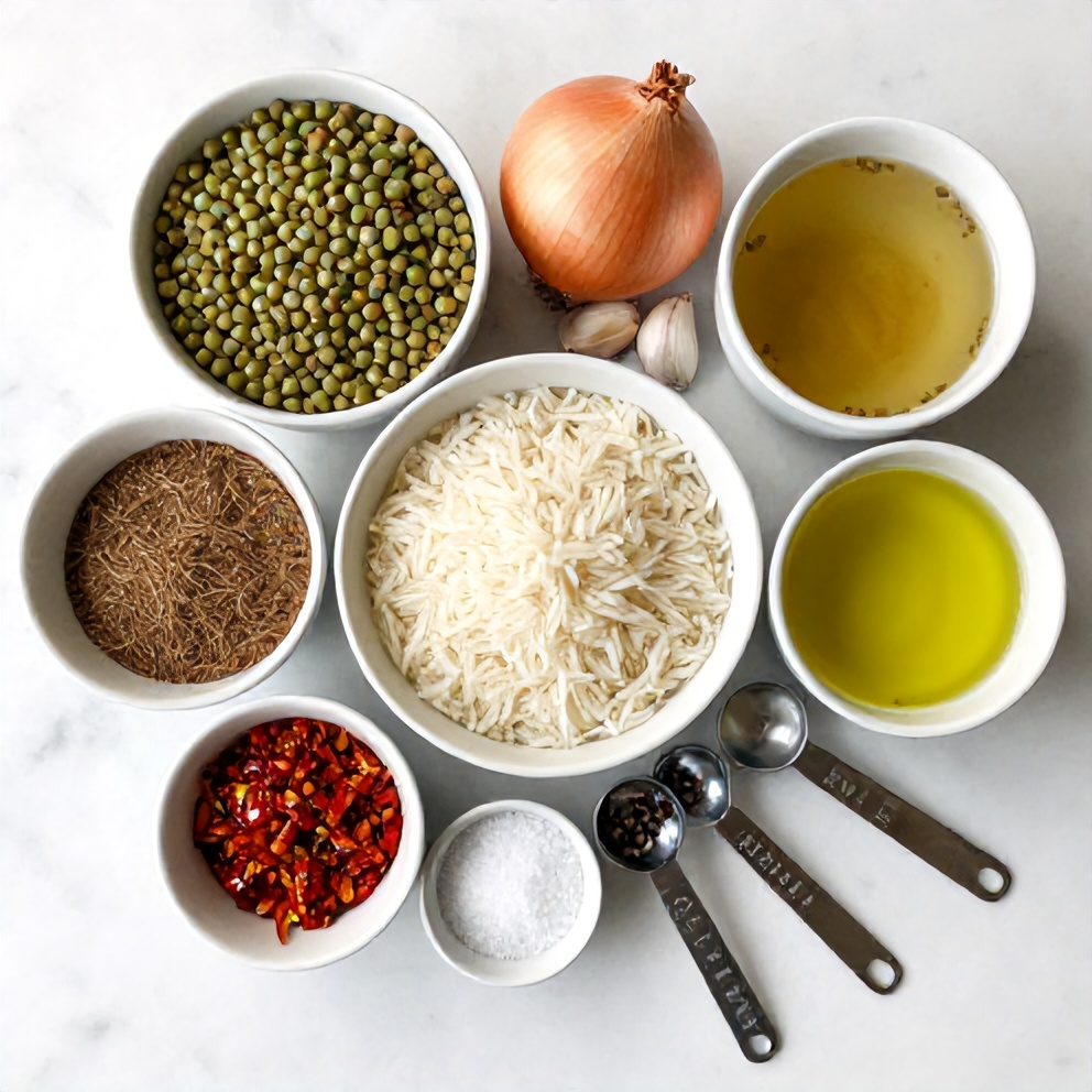 Mujadara Ingredients Flat Lay
