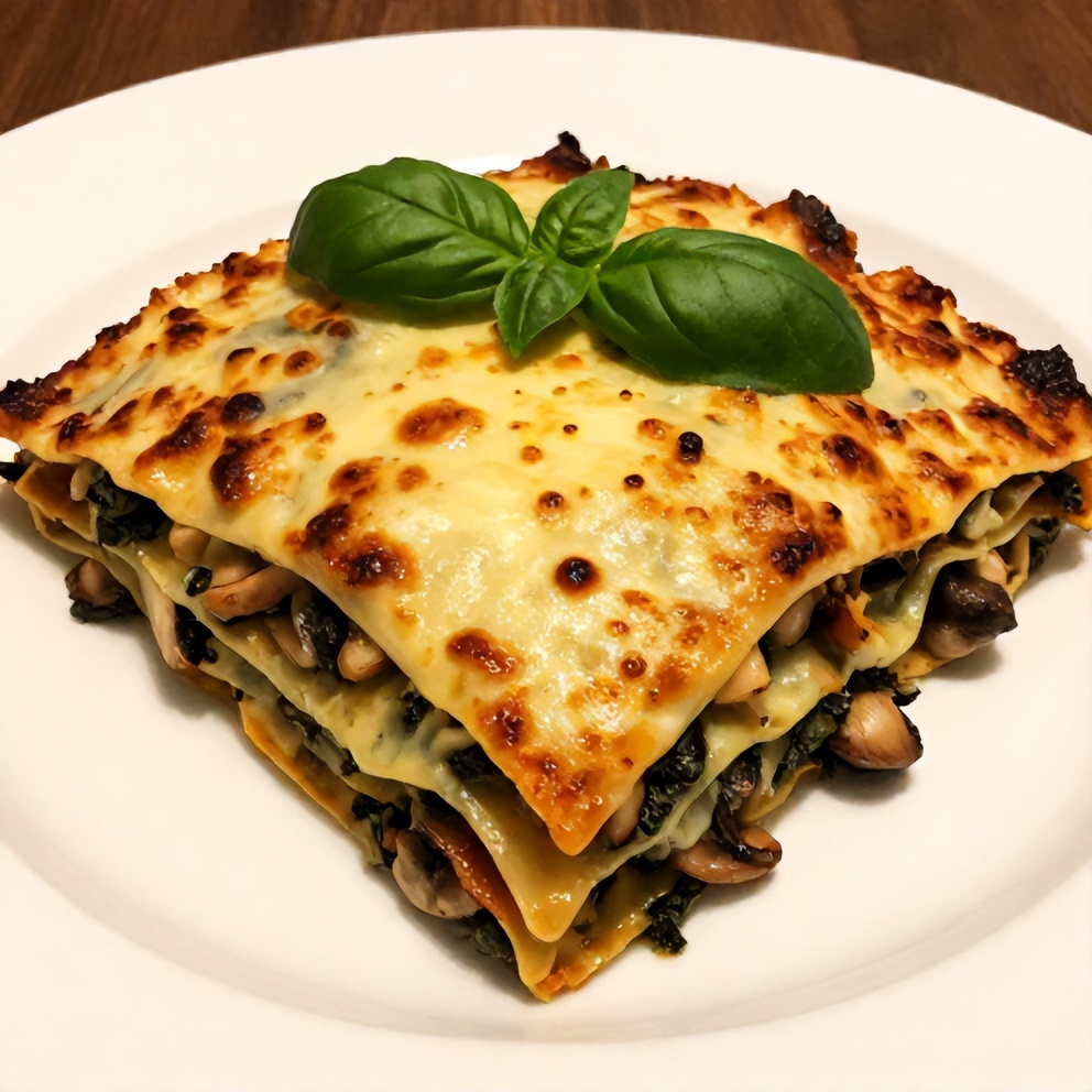 Mushroom Spinach Lasagna on a plate