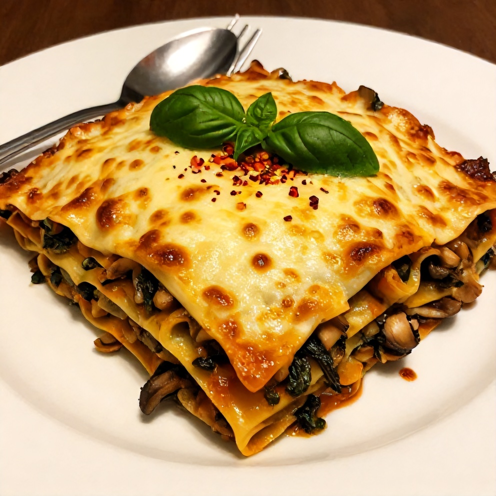 Mushroom Spinach Lasagna Served