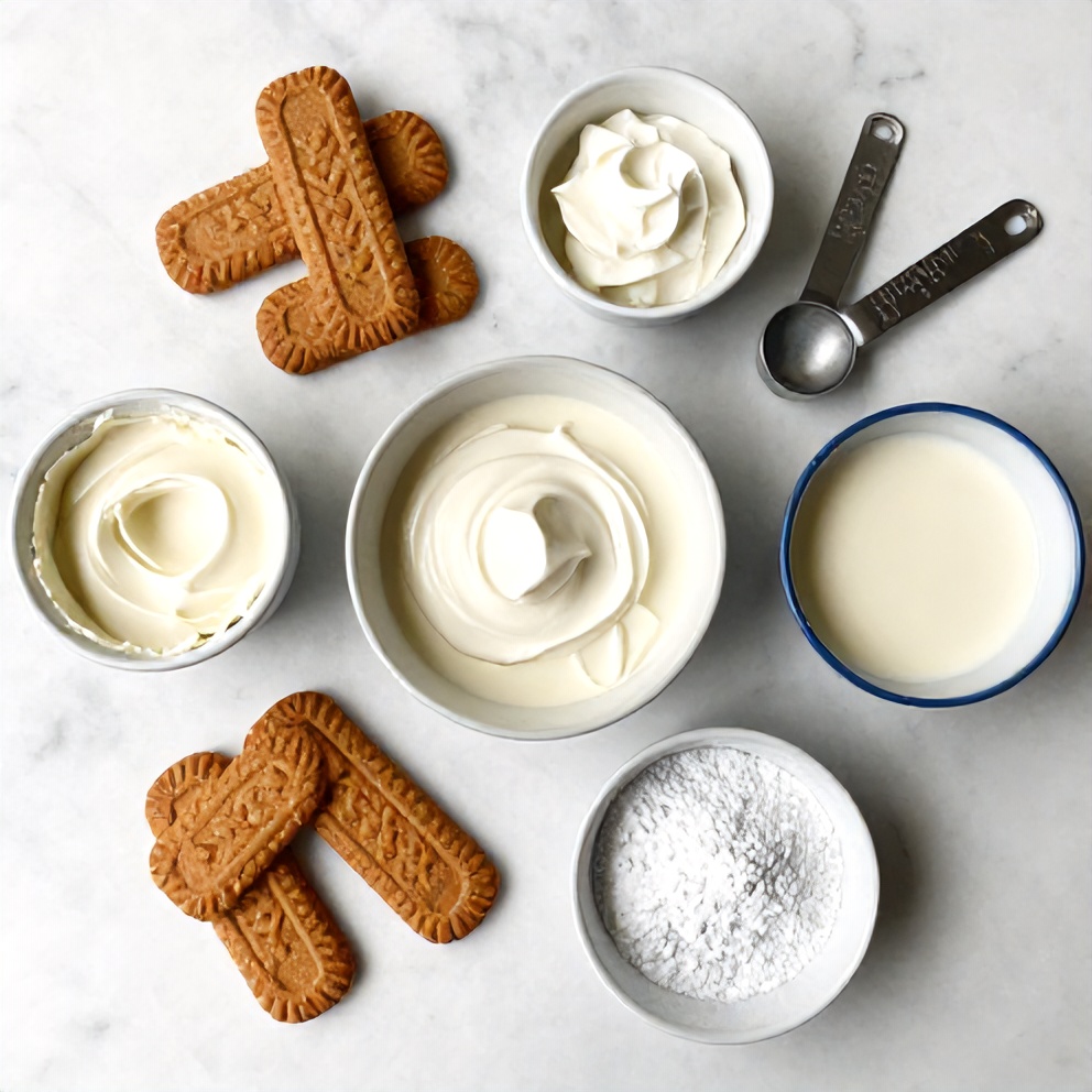 Biscoff cookies, cream cheese, and other ingredients for no-bake cheesecake cups
