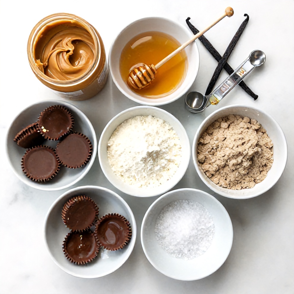 Ingredients for Easy No-Bake Chocolate Peanut Butter Protein Cups