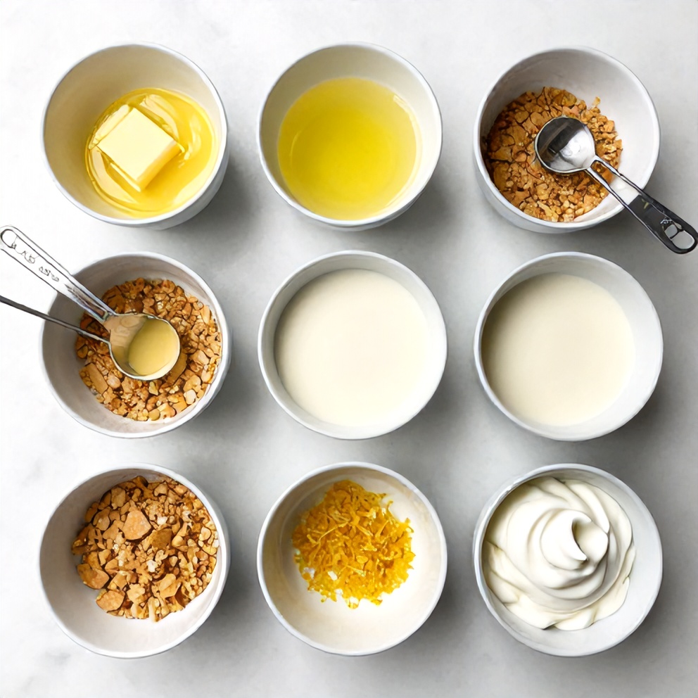 Graham cracker crumbs, butter, lemon juice, sweetened condensed milk, lemon zest, Cool Whip