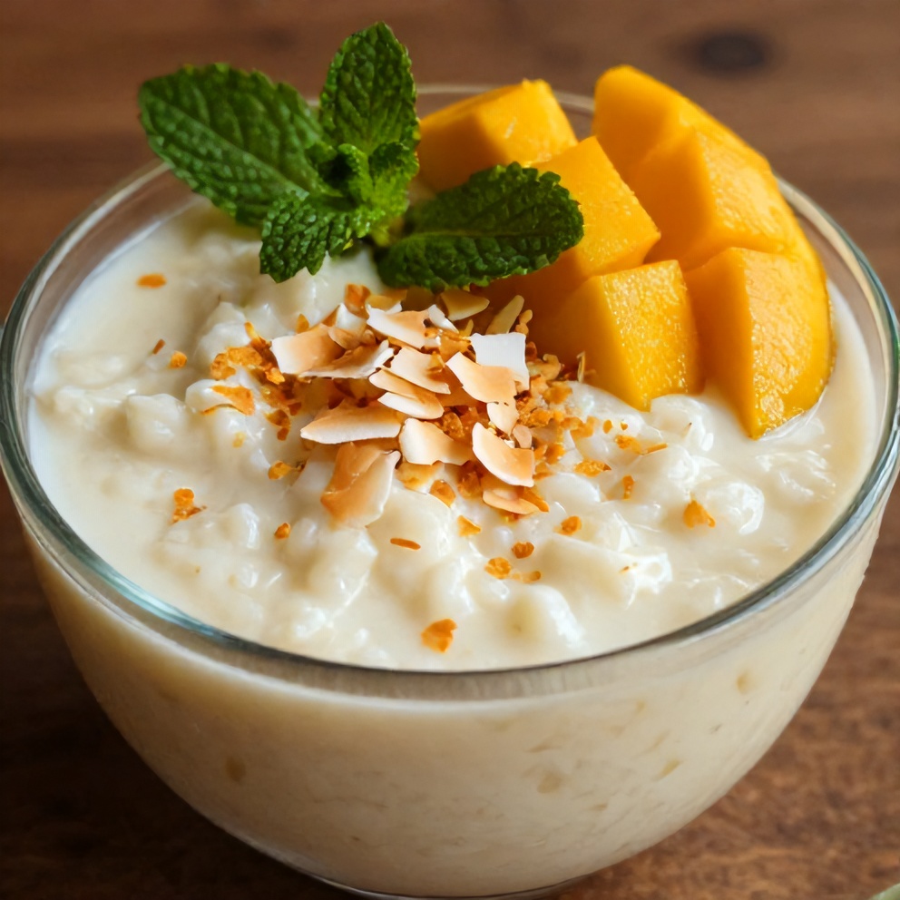 No-Bake Mango Coconut Rice Pudding Ready to Serve