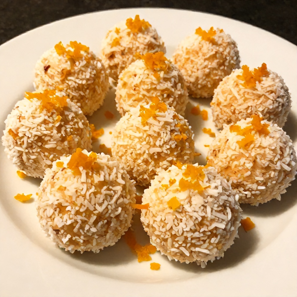 Orange Creamsicle Truffles on a white plate with a spoon