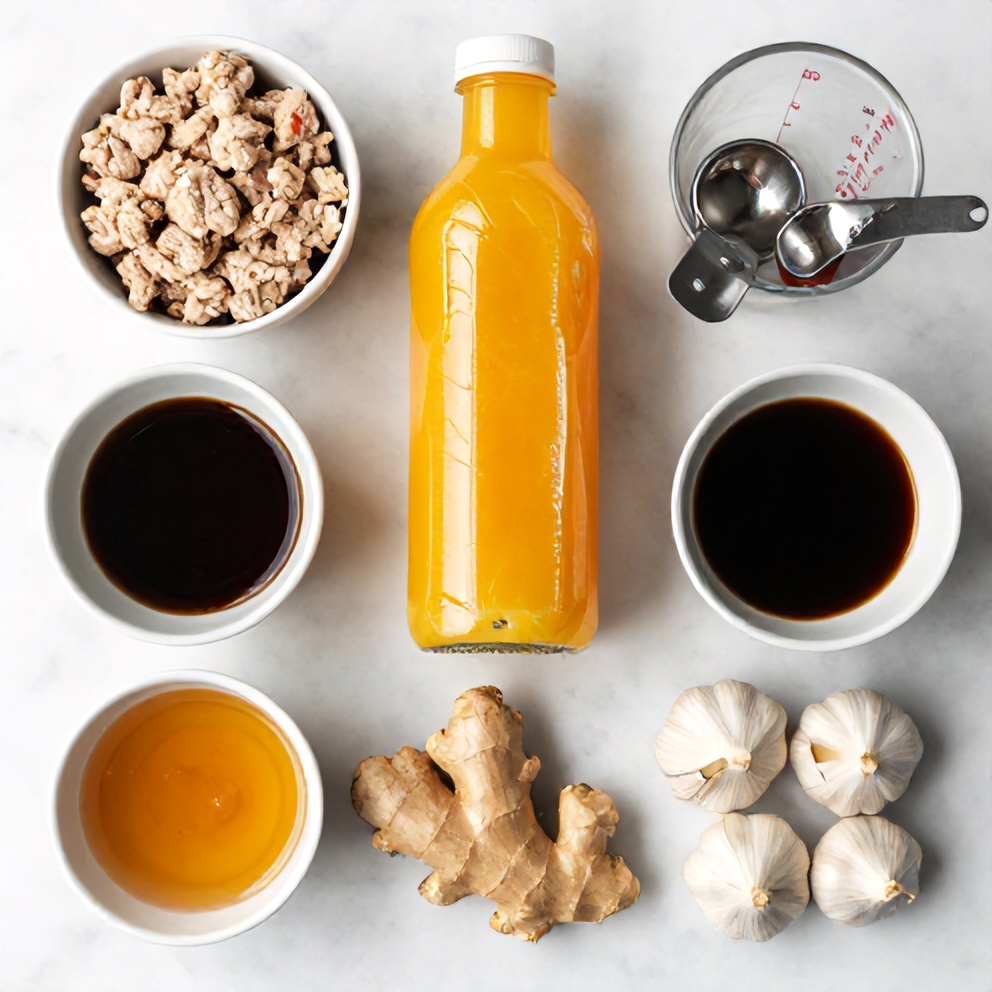 Raw ingredients for orange teriyaki turkey medallions