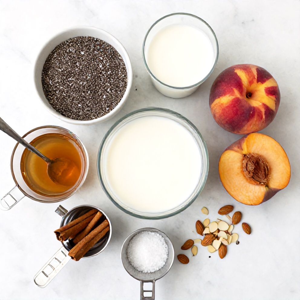 Raw Ingredients for Peach Chia Pudding