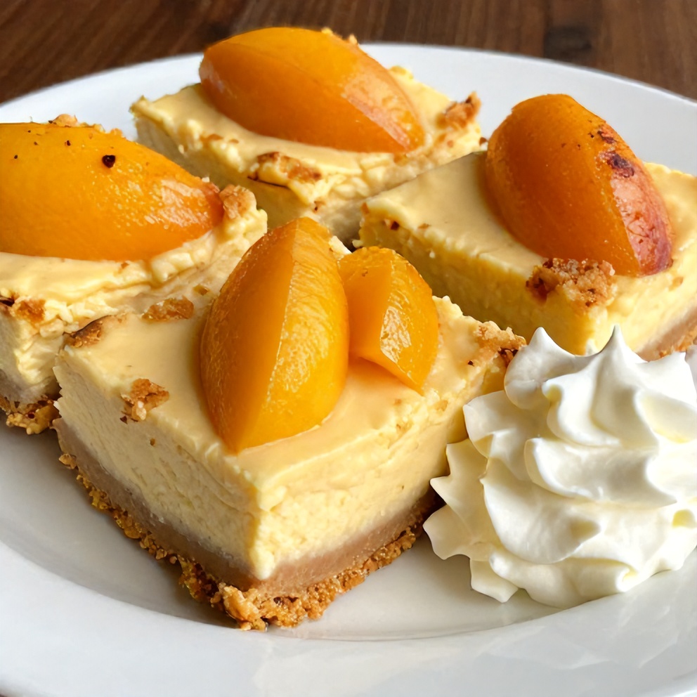 Peach Cobbler Cheesecake Bars ready to serve