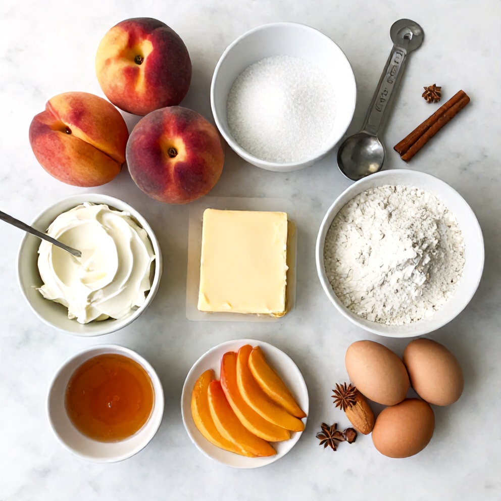 Ingredients for Peach Cobbler Cheesecake Bars