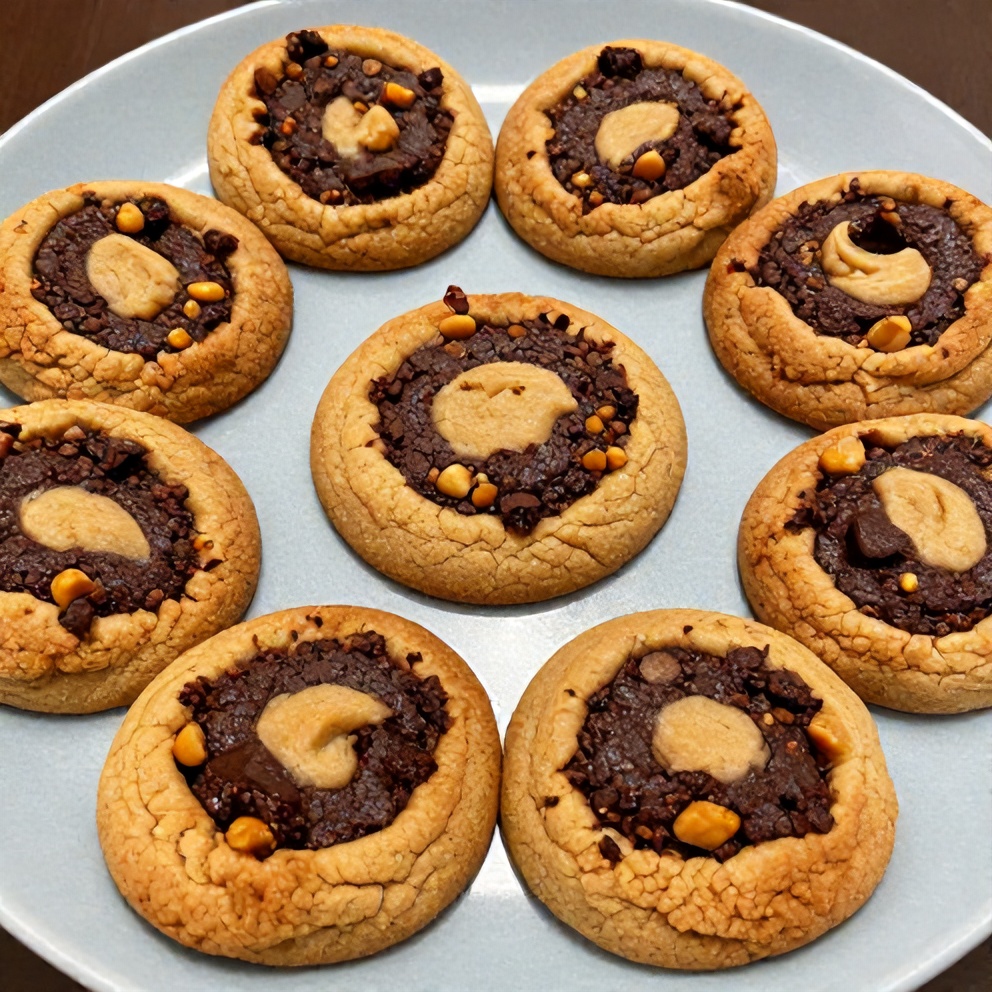 Perfectly baked Peanut Butter Brownie Swirl Cookies on a light blue plate