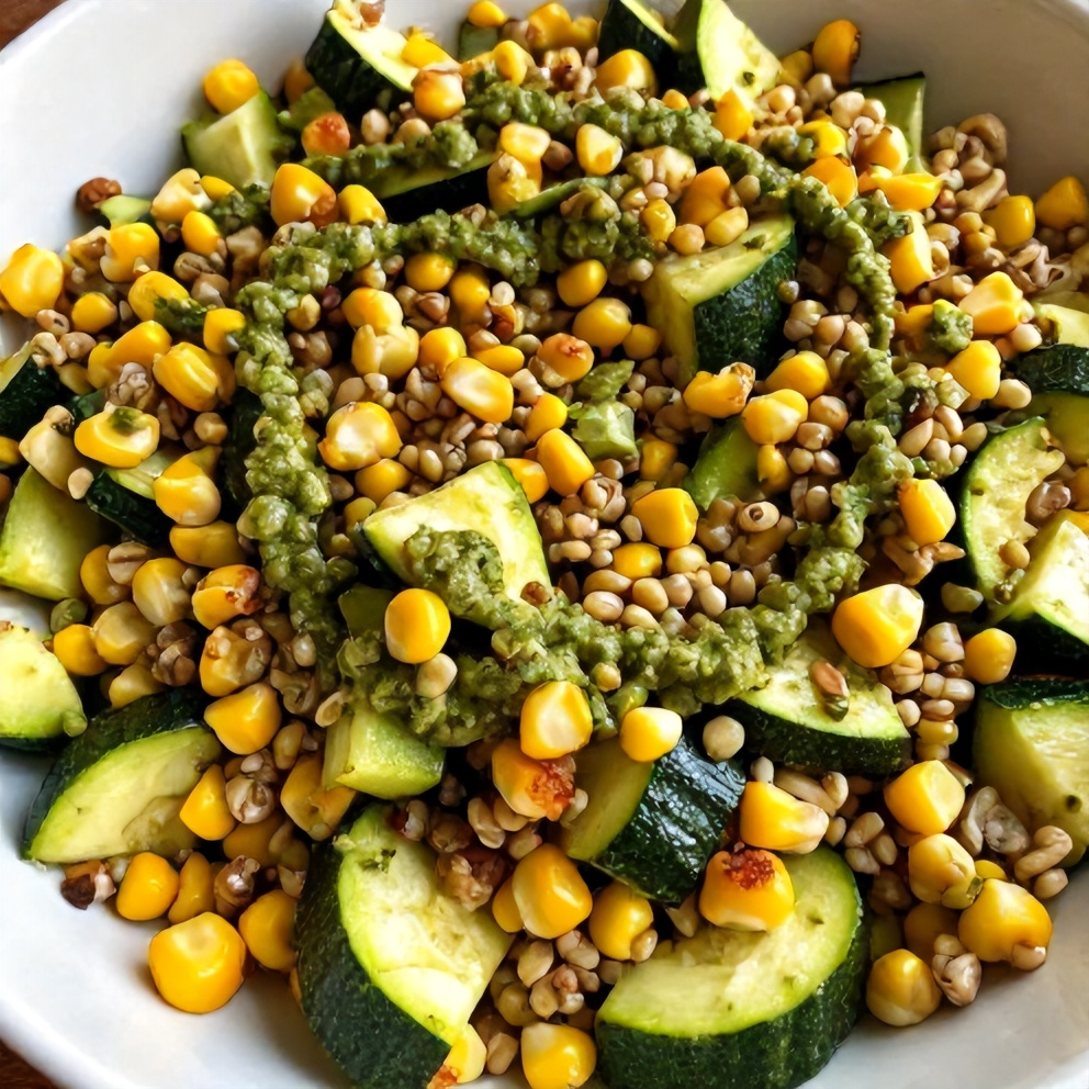 Easy Pesto Zucchini Corn Quinoa Salad