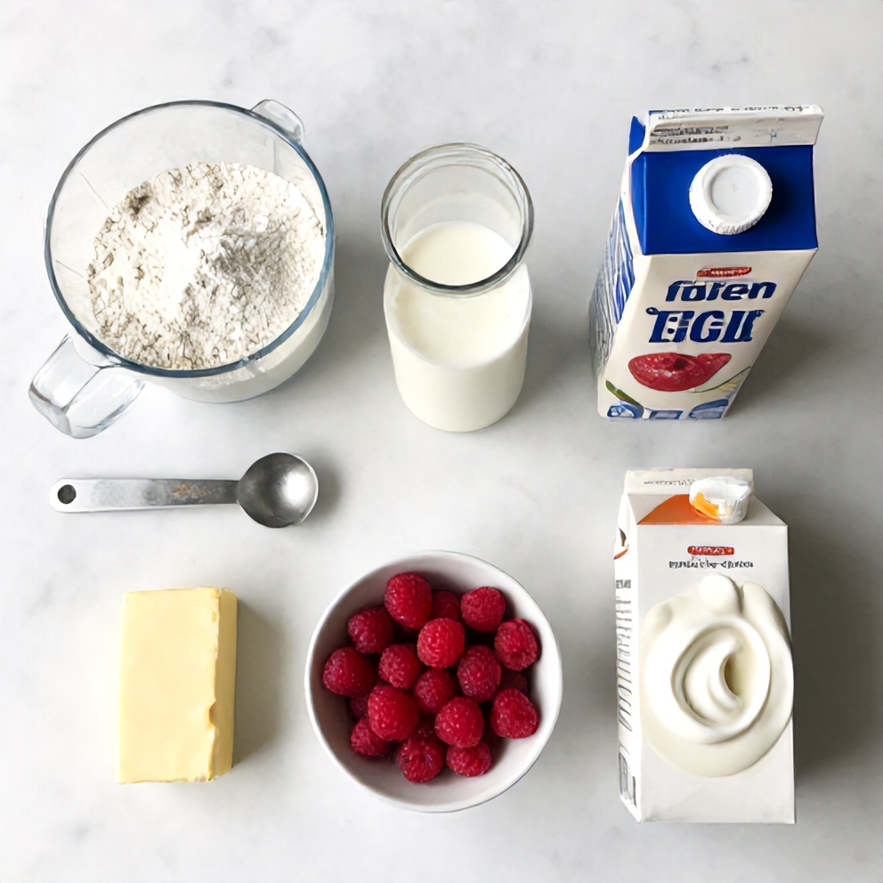 Raw ingredients for Raspberry Vanilla Cream Crepes