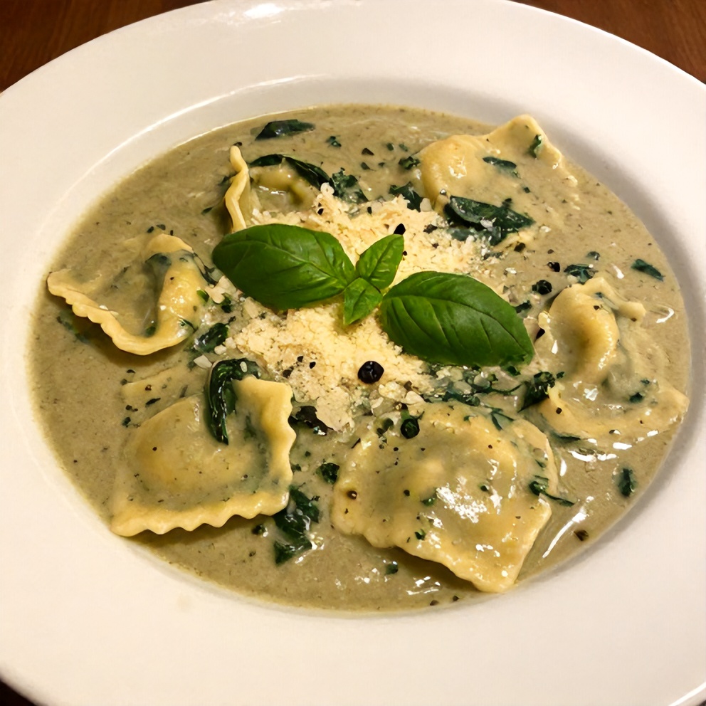 Bowl of Creamy Ravioli Soup
