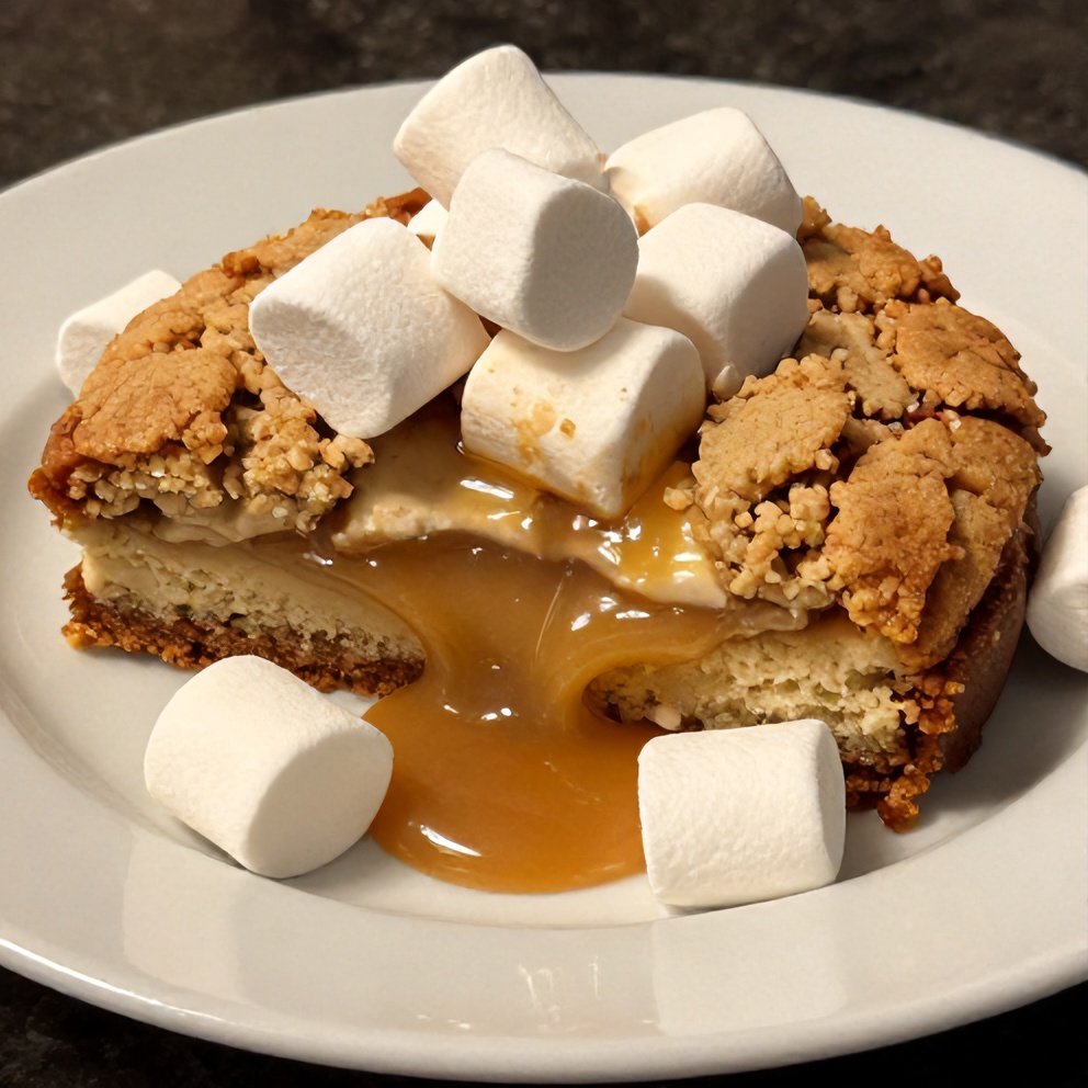 Sliced S'mores cookie cake on a plate