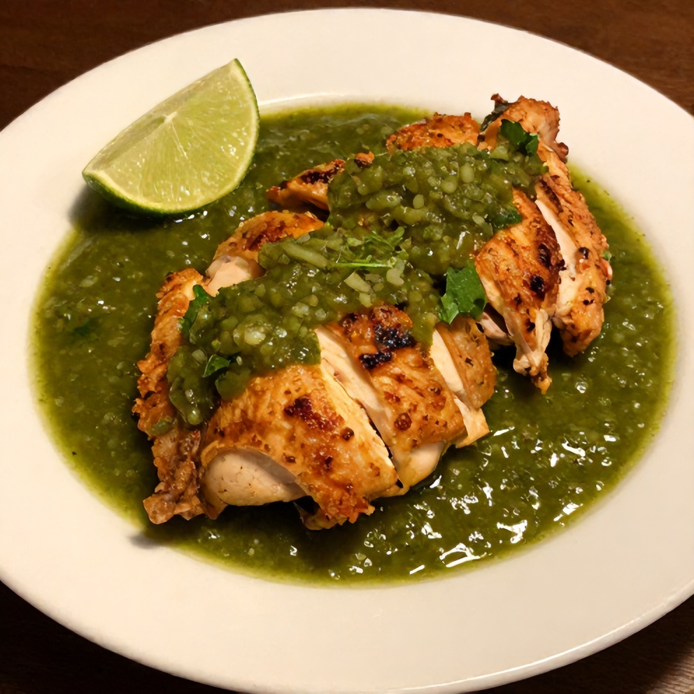 Plated Salsa Verde Chicken with garnish