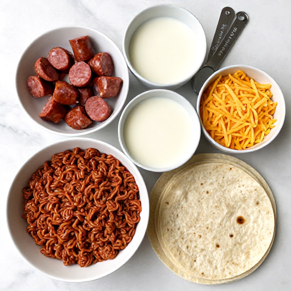 Raw ingredients for Easy Sausage Gravy Enchiladas
