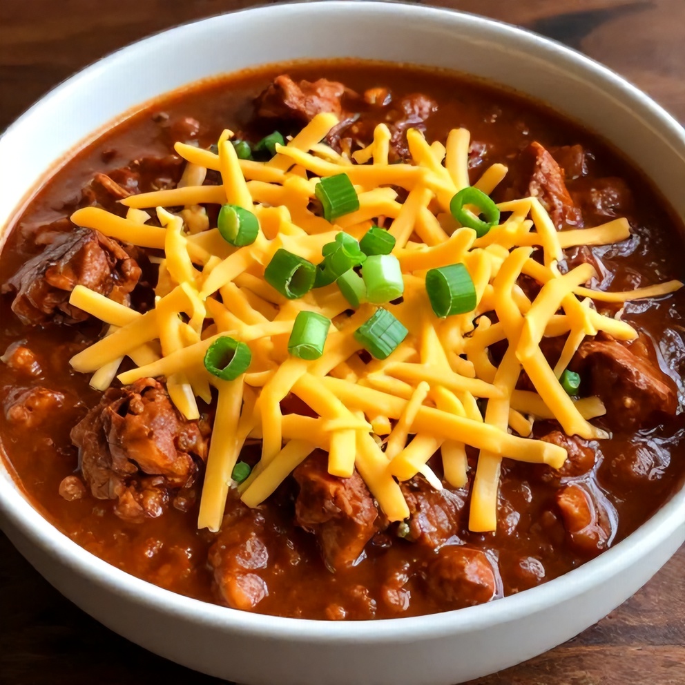 Bowl of Slow Cooker Buffalo Chicken Chili topped with shredded cheese and green onions