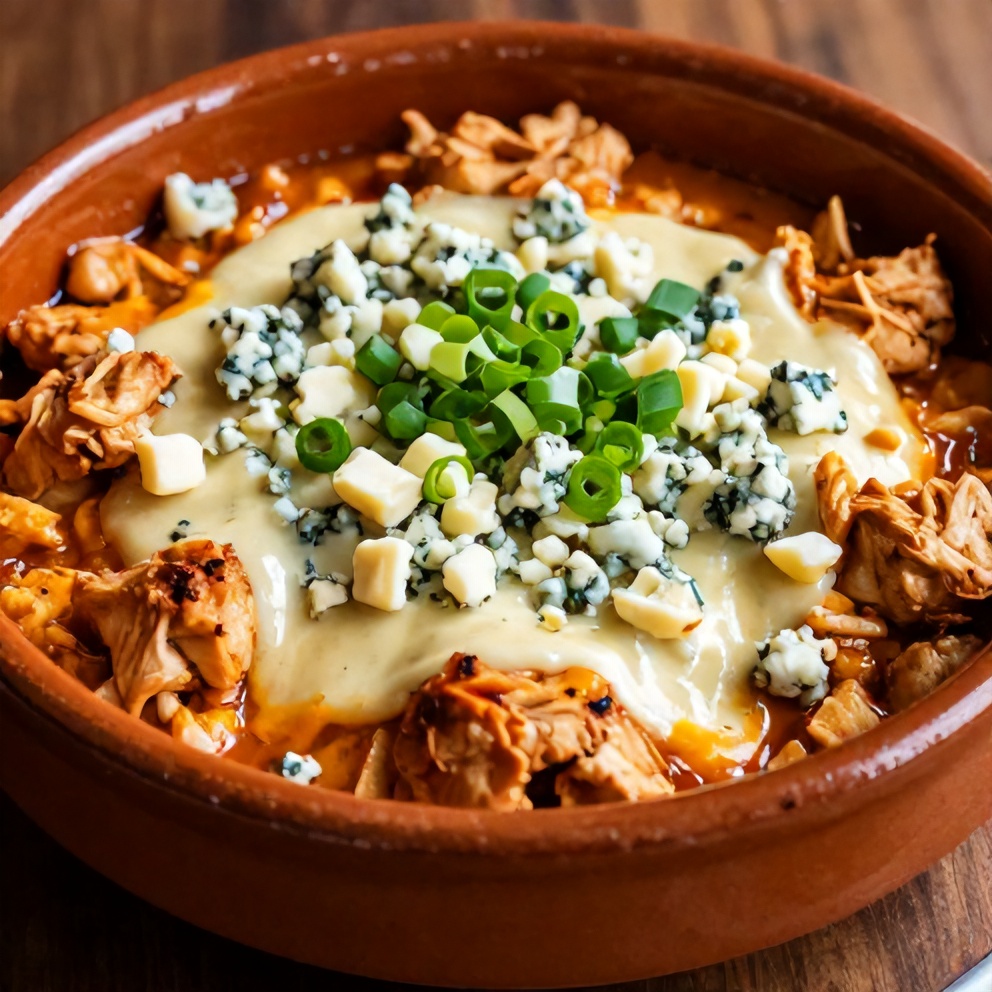 Plated Buffalo Chicken Dip with Celery Sticks