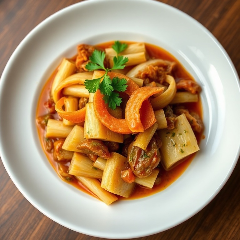 A perfectly plated serving of slow cooker cabbage with crispy edges and a rich sauce, garnished with fresh herbs.