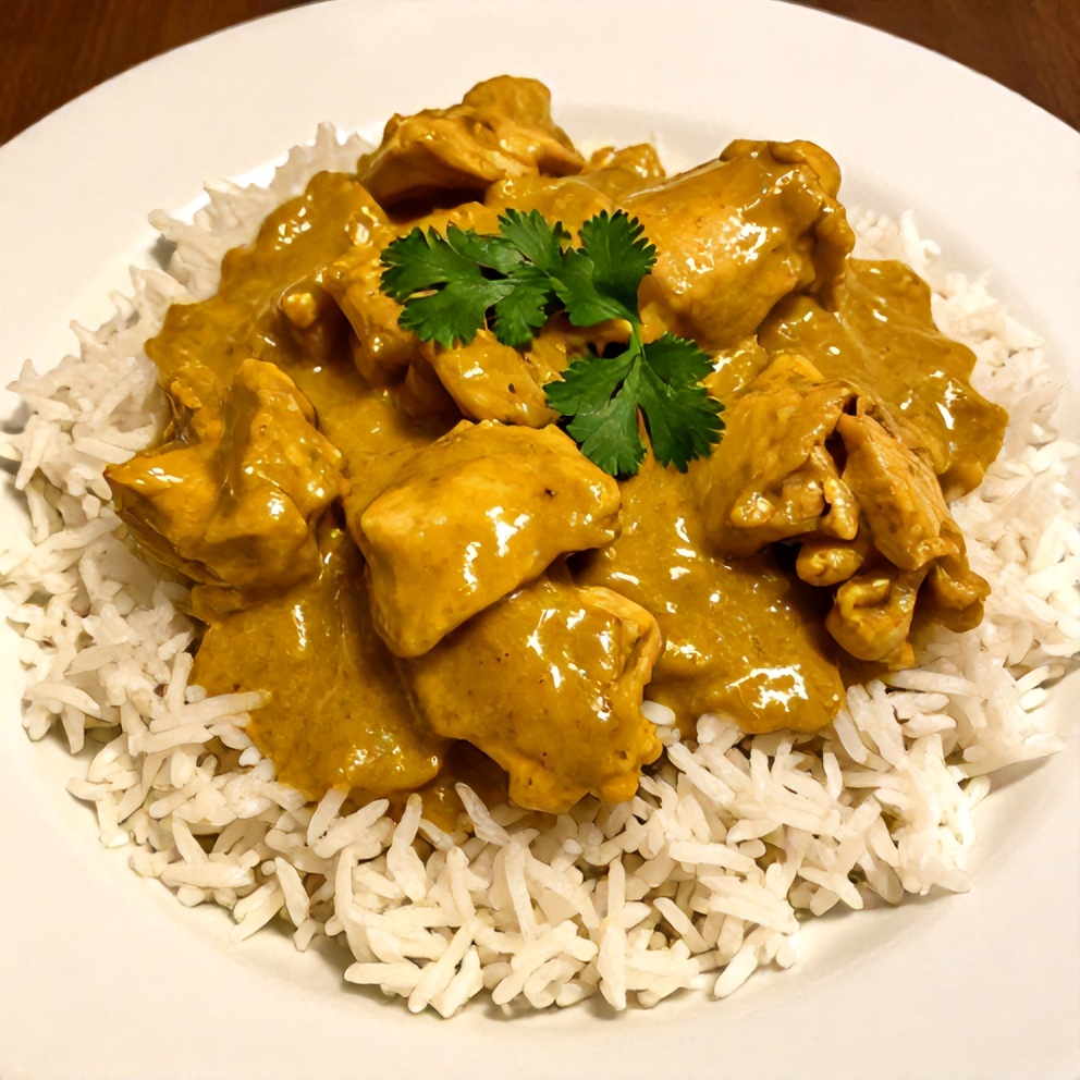 Plated Slow Cooker Chicken Curry with Fresh Cilantro