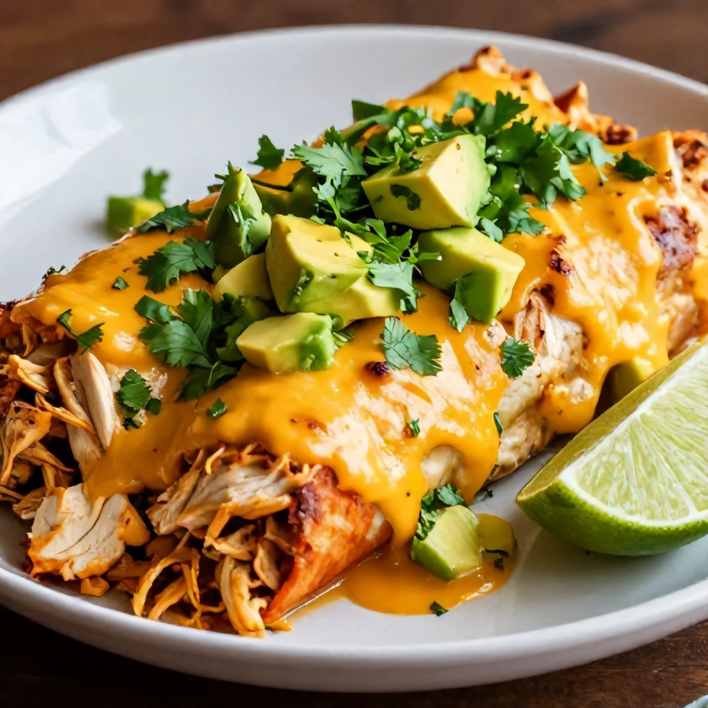 Plated serving of Easy Slow Cooker Chicken Enchiladas