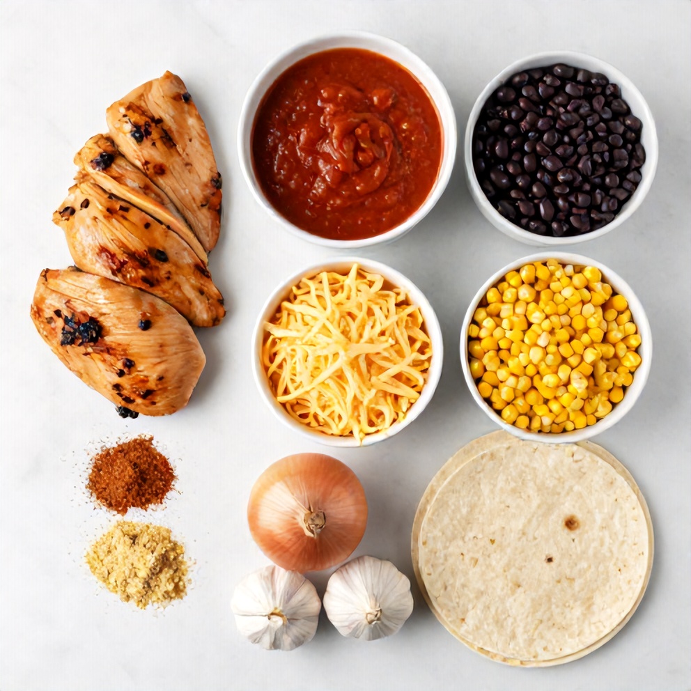 Raw ingredients for Easy Slow Cooker Chicken Enchiladas