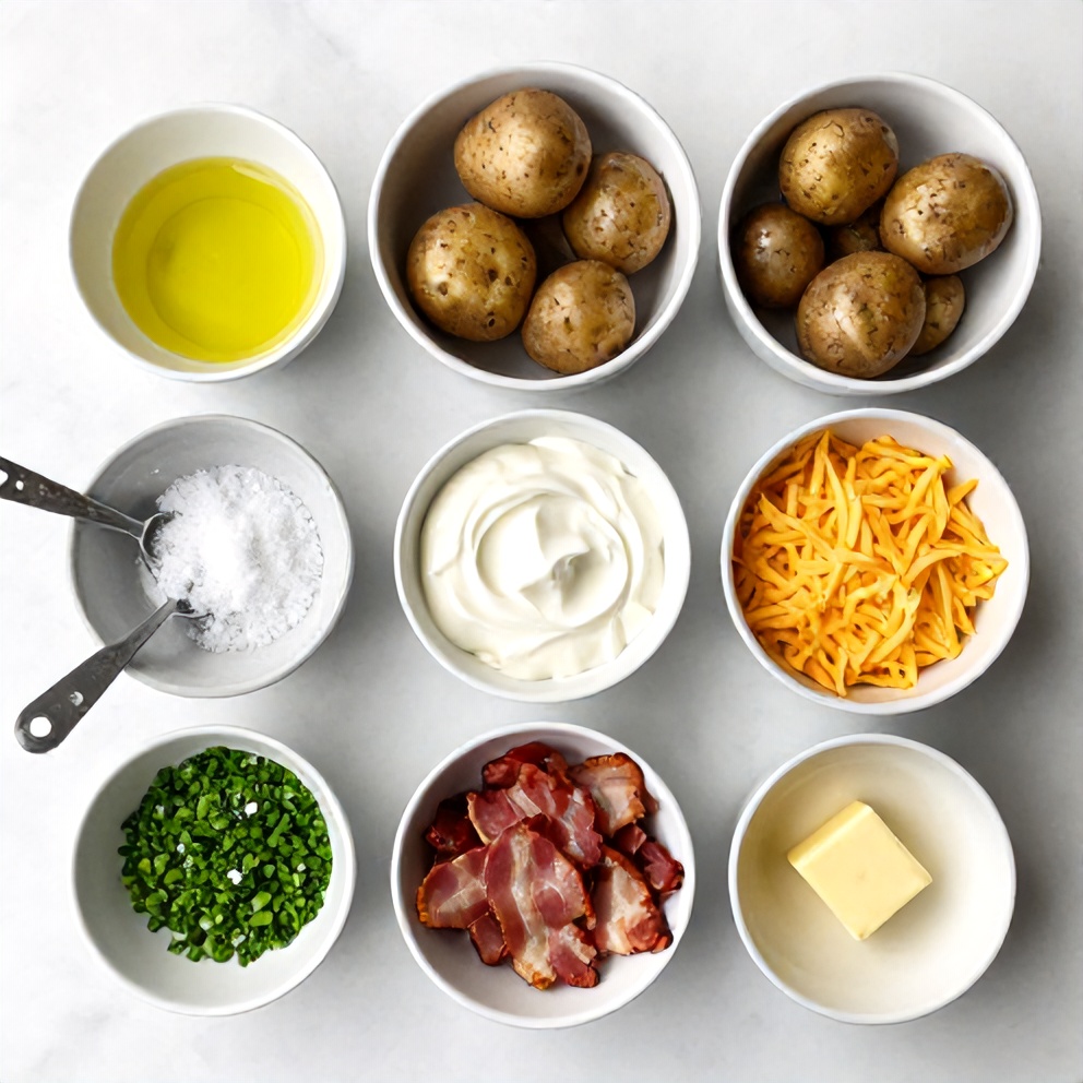 Raw ingredients for loaded baked potatoes in slow cooker
