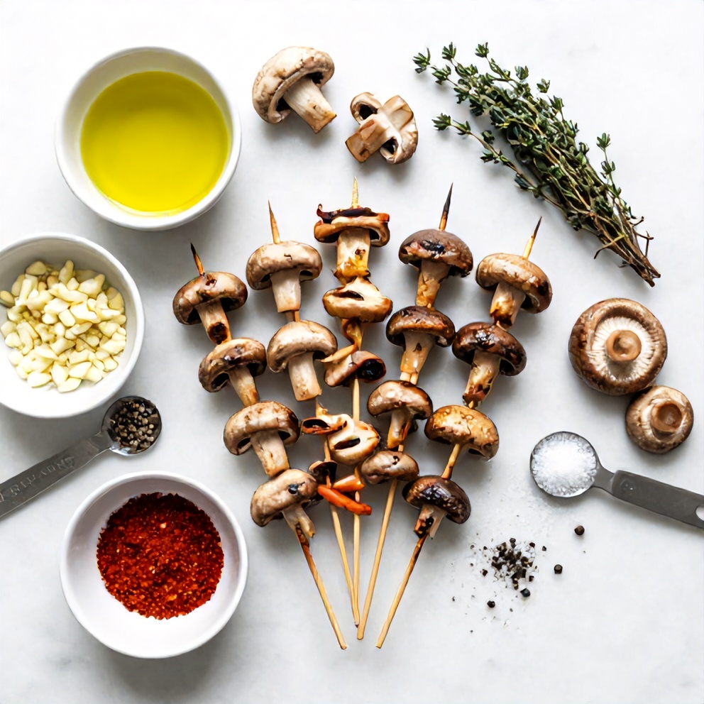 Raw ingredients for Easy Smoky Grilled Mushroom Skewers