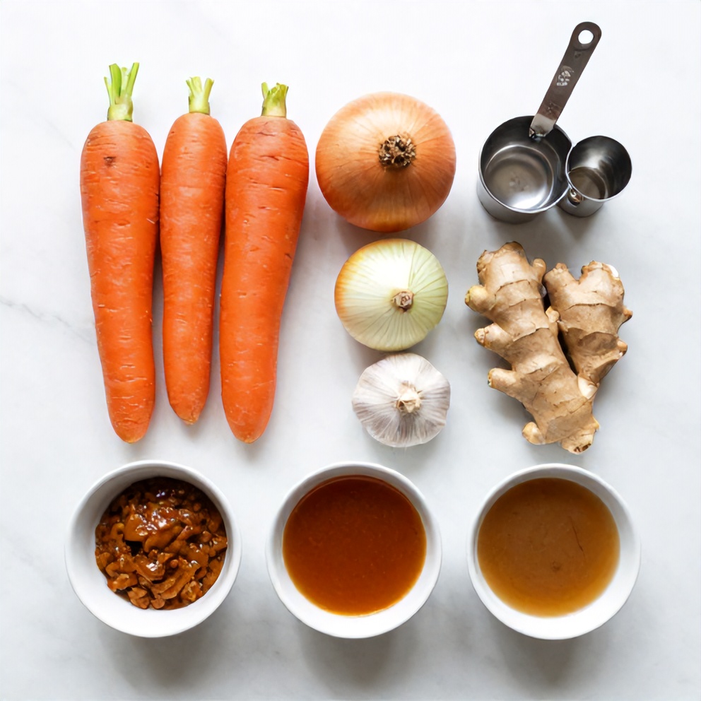Raw ingredients for Spicy Miso Carrot Soup