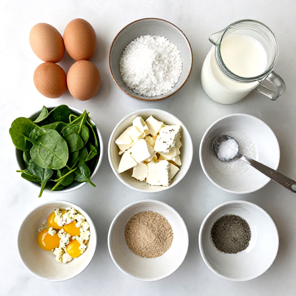 Raw ingredients for Spinach and Feta Egg Muffins
