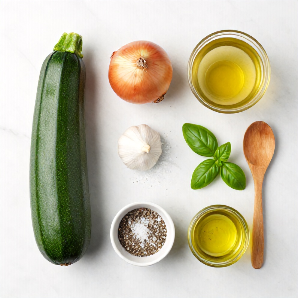 Raw ingredients for Spring Zucchini Basil Soup