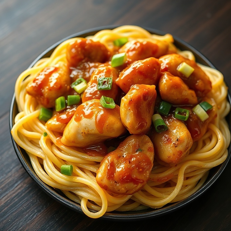 easy sticky garlic chicken noodles
