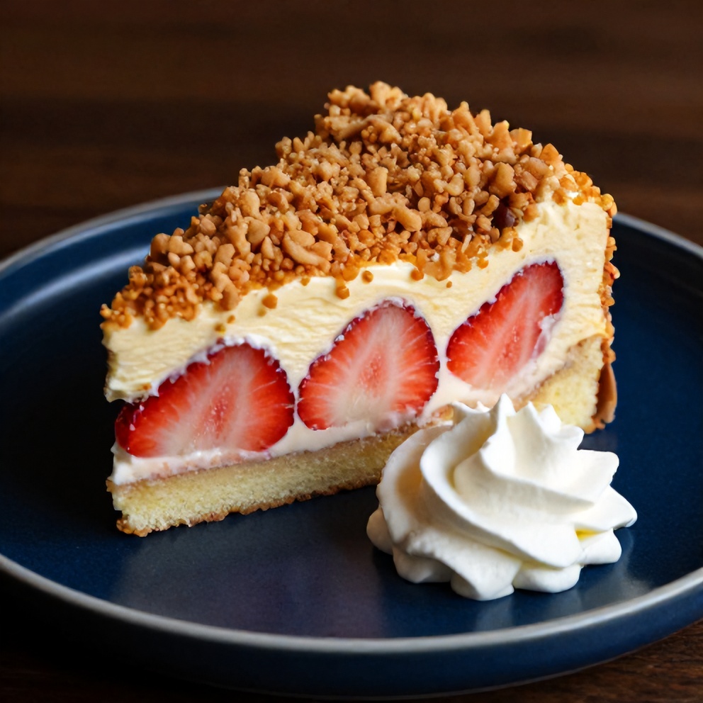 Strawberry Earthquake Cake served on a plate with a dollop of whipped cream